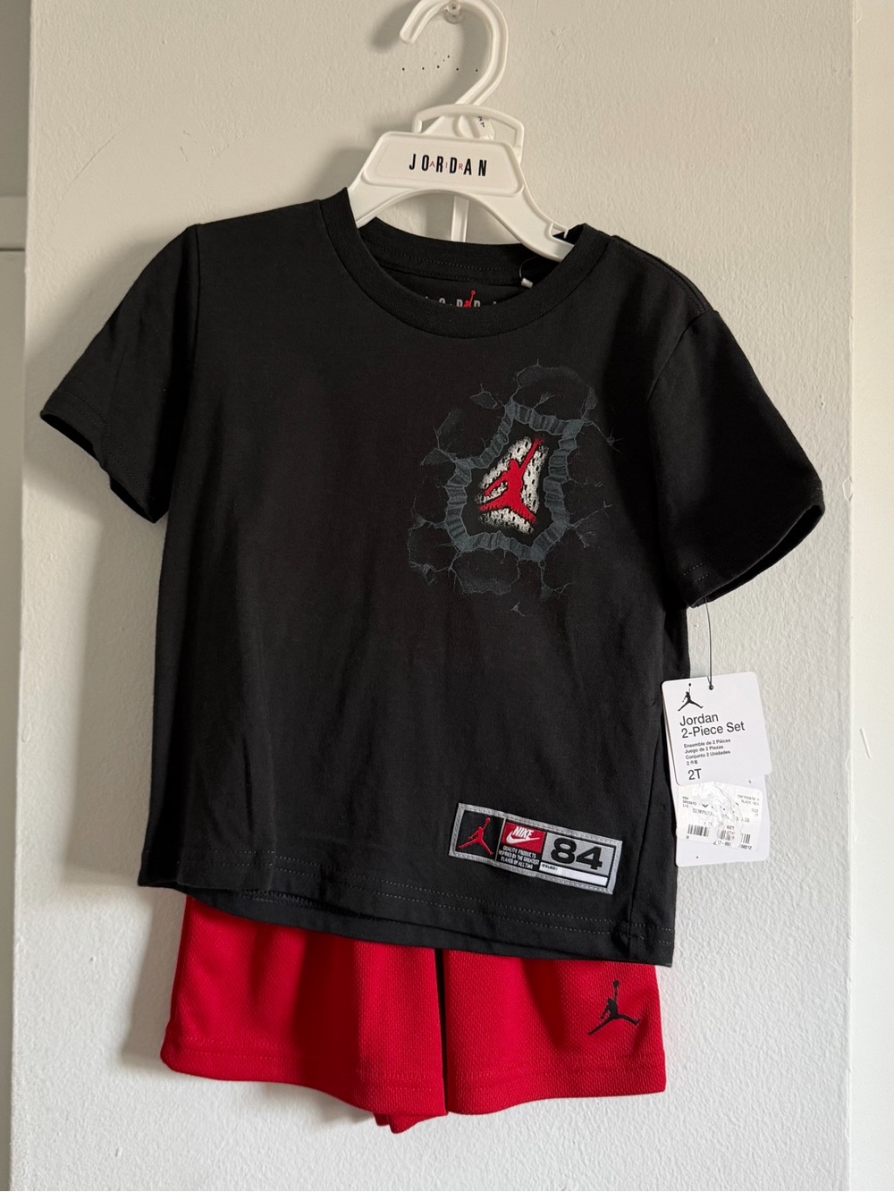 Jordan Black Tee with Red Shorts Set